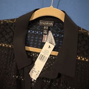 Long Tall Sally Shirt Size 18 Black Longline Geo Lace Boho Open-Knit - New